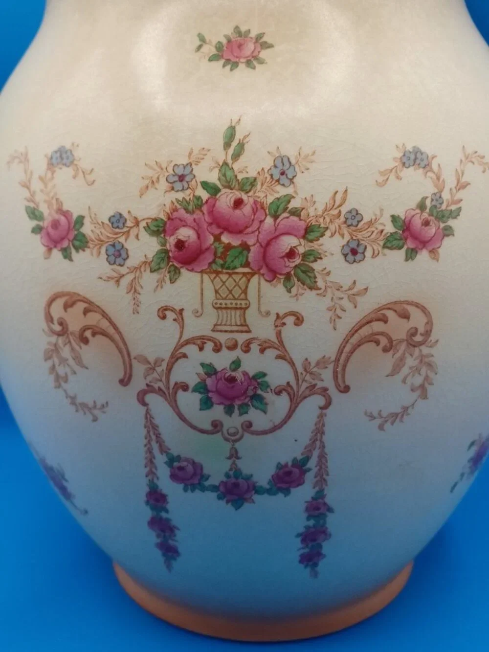 Antique Art Nouveau Crown Ducal Ware Large Rose Pitcher Vase 11.75 X 11